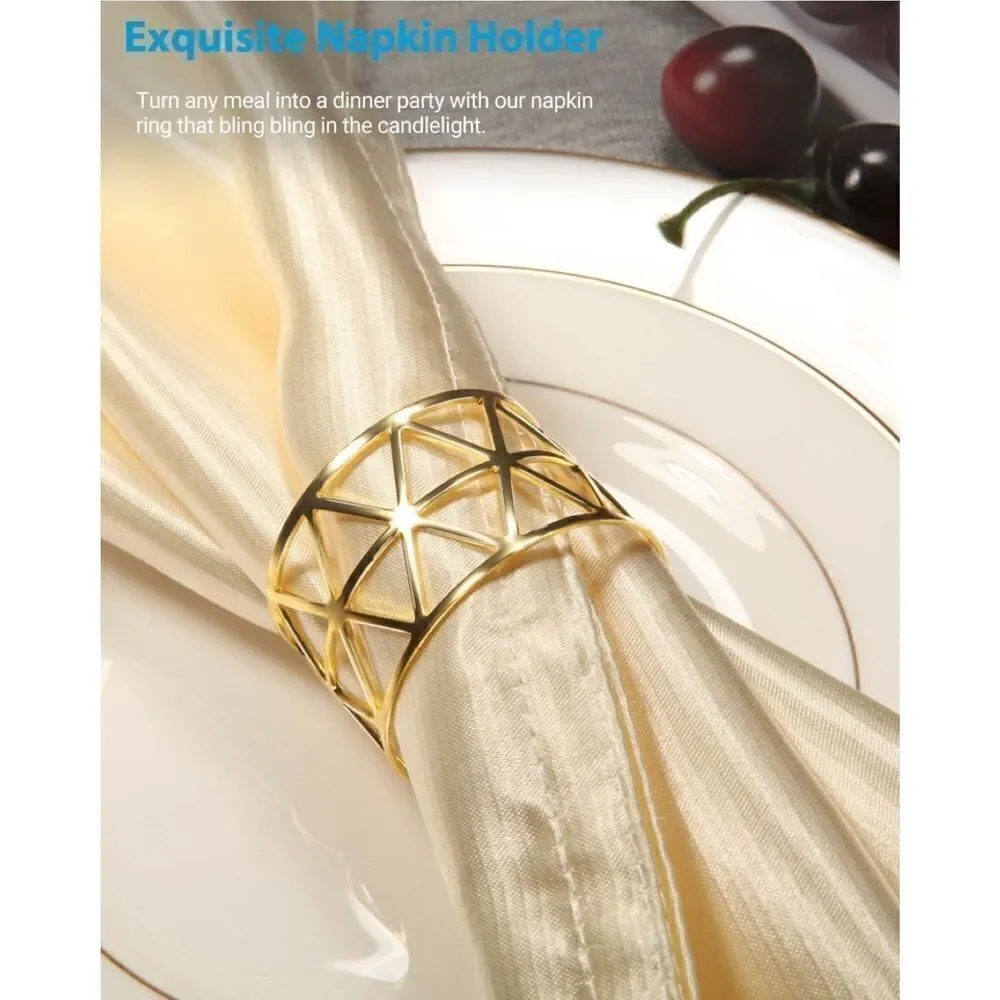 12 Pack Napkin Rings Holders Gold Color Hollow Design Décor Dinner Party